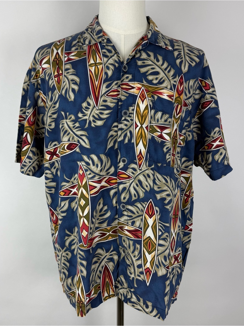 Vintage 90s Y2K No Fear Mens Medium Hawaiian Shirt  Surfboard Palm Baggy Fit